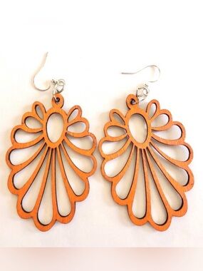 Green Tree Large Floral Tangerine Earrings Wooden Lightweight